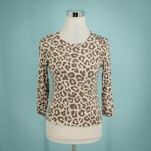 Leggiadro 2 Size 4-6 US Animal Cheetah Leopard Print Crew Scoop 3/4 Sleeve Top